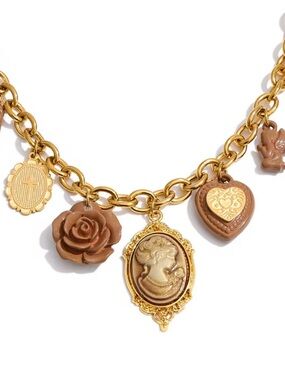 Gold-Tone Cameo & Brown Charm Necklace